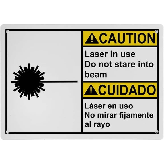 Industrial Caution Sign Laser Sign (Laser in use Do not stare into beam - Láser en uso No mirar fijamente al rayo) 8 in" x 12 in" Indoor Outdoor Workplace Industrial Caution Warning SIgn
