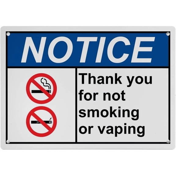 Industrial Caution Sign No Smoking Sign (Thank you for not smoking or vaping) 8 in" x 12 in" UV Resistant Indoor Outdoor Workplace Industrial Caution Danger Warning SIgn