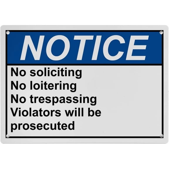 Industrial Caution Sign No Trespassing Sign (No soliciting No loitering No trespassing Violators will be prosecuted) 8 in" x 12 in" Indoor Outdoor Workplace Industrial Caution Warning SIgn