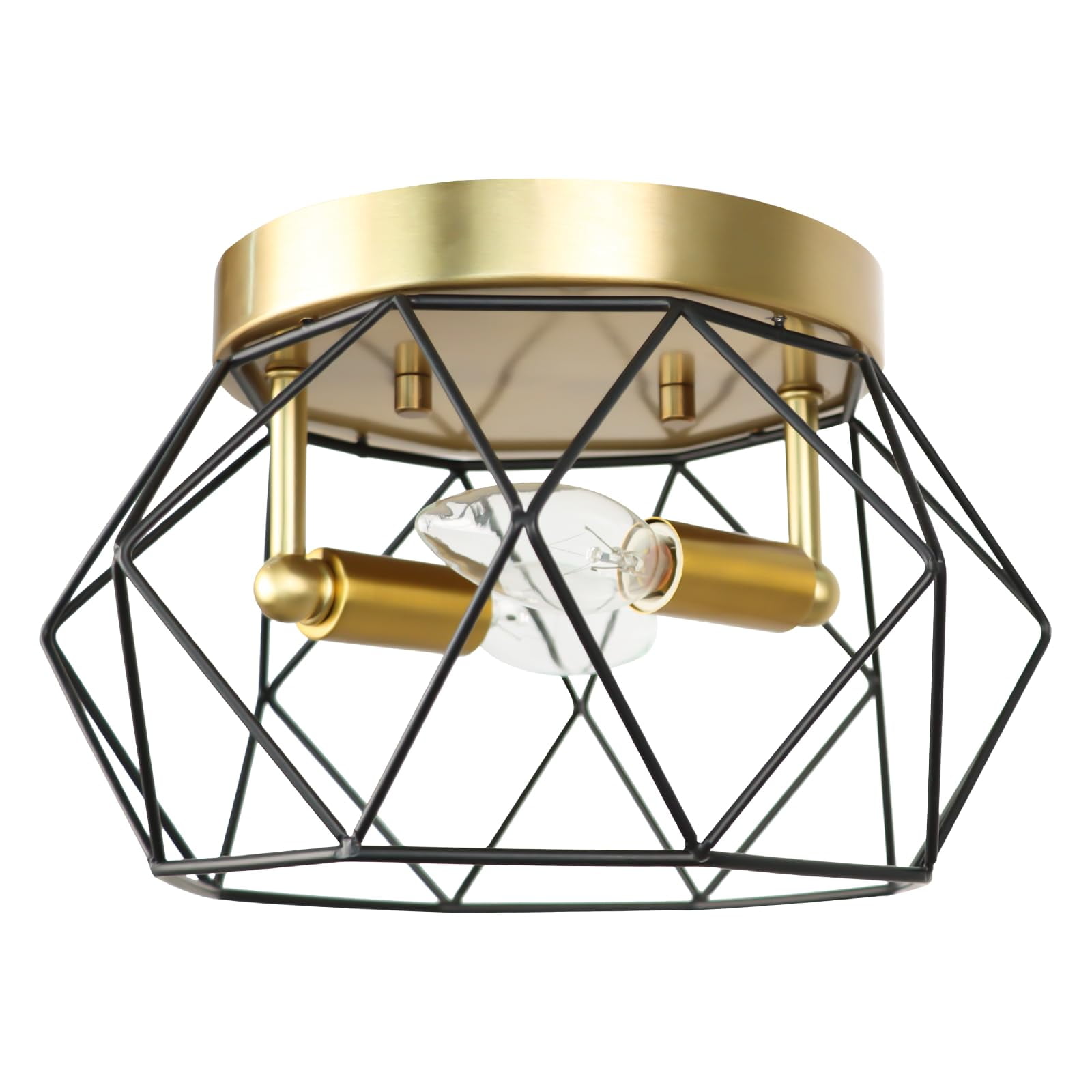 Gold and Matte Black Metal Cage Flush Mount Ceiling Light