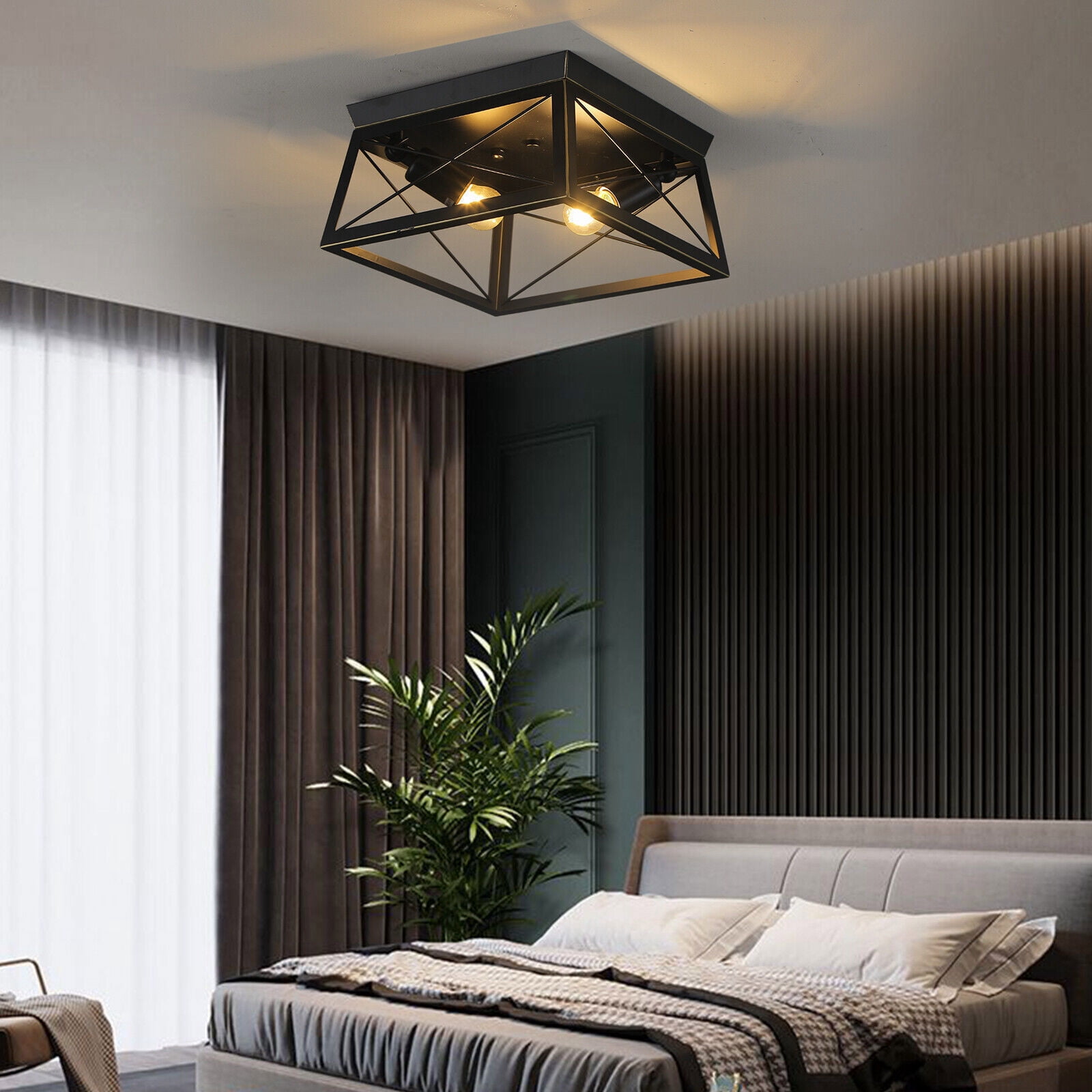 Industrial Ceiling Lighting Fixtures Metal Black Farmhouse Flush Mount Vintage Ceiling Lamp Classic Retro Close to Ceiling Lights 2-Light for Hallway Kitchen Island Dining Room Home Decor