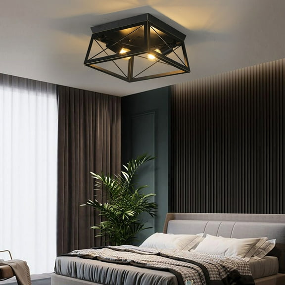 Industrial Ceiling Lighting Fixtures Metal Black Farmhouse Flush Mount Vintage Ceiling Lamp Classic Retro Close to Ceiling Lights 2-Light for Hallway Kitchen Island Dining Room Home Decor