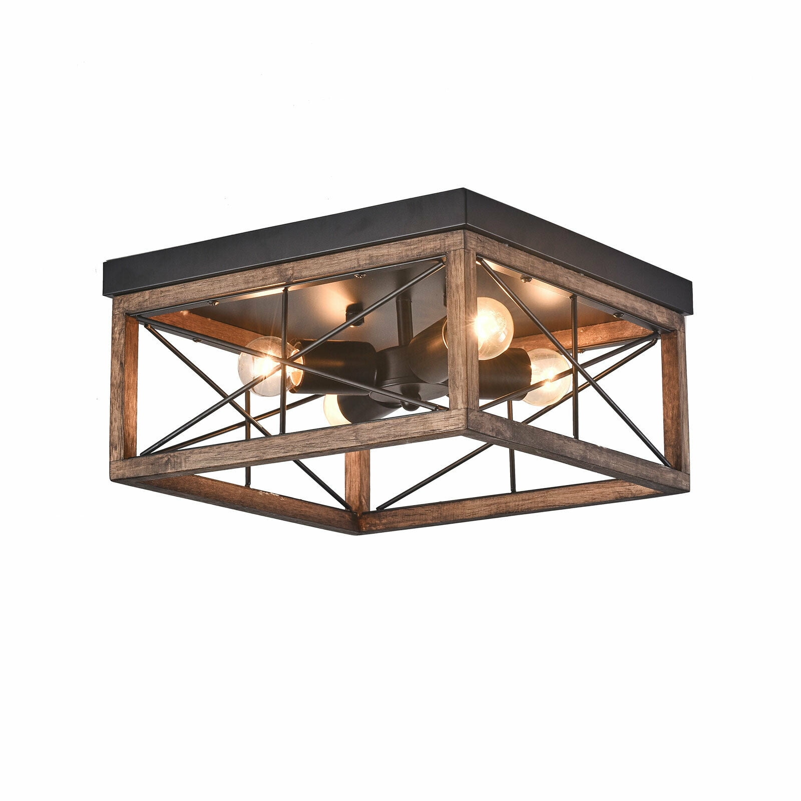 Industrial Chandelier Wooden Frame Pendant Lamp Fixture Ceiling Light Suitable for Bar Club Restaurant Bedroom Lighting Decor E26 (Bulb Not Inclued)