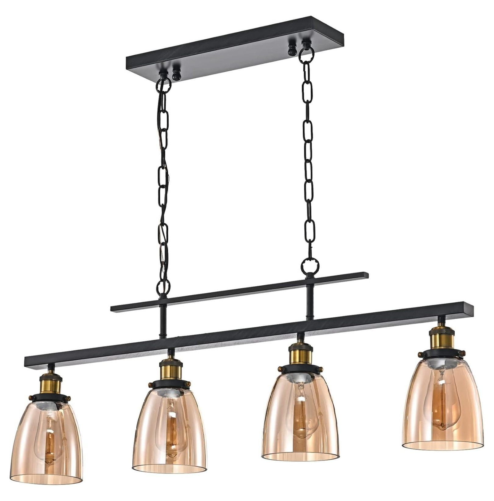 Walden Antique Black 4-Light Linear Kitchen Chandelier with Amber Glass