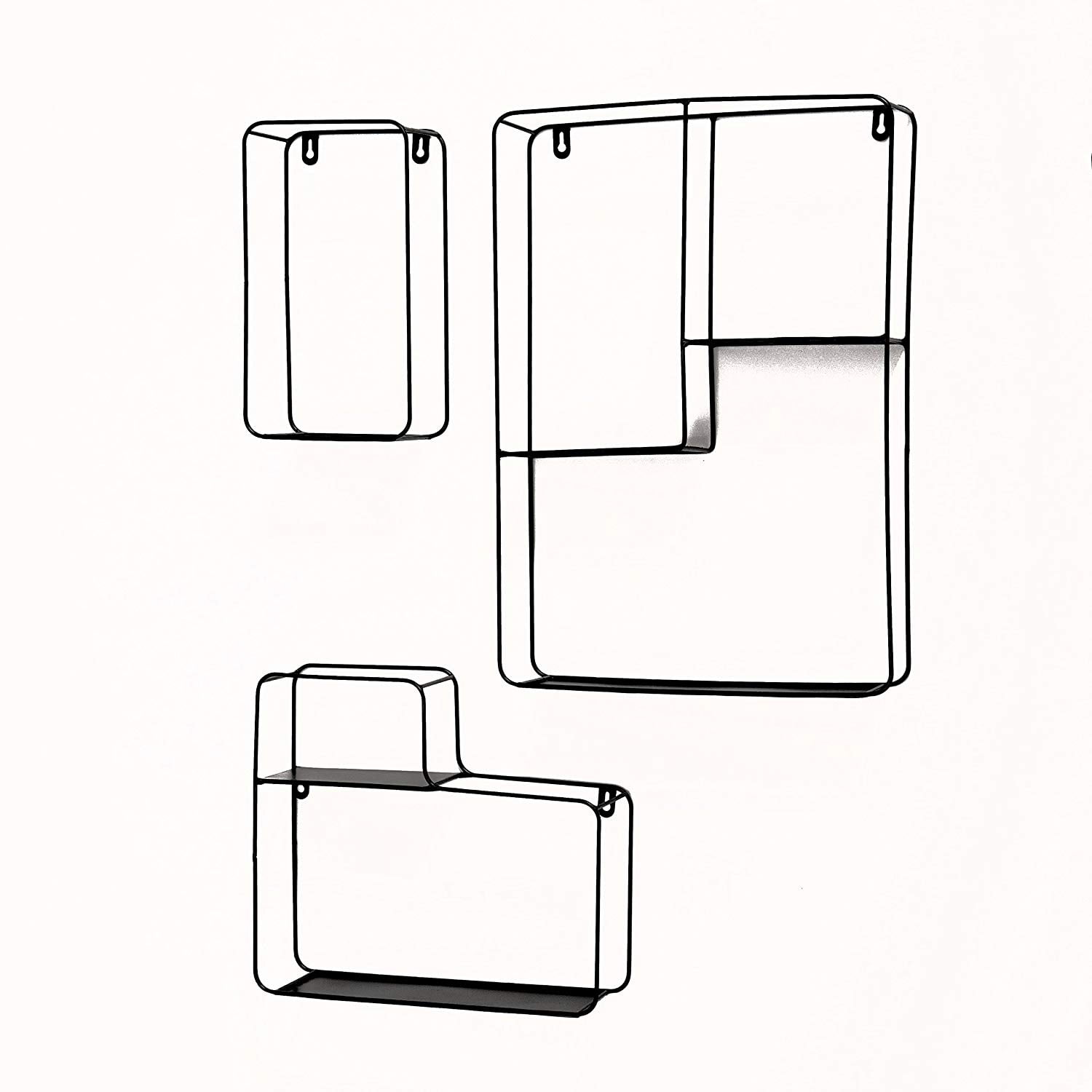 Industrial Chic Floating Box Shelf Units, Set of 3, Wall Mounted, Black ...