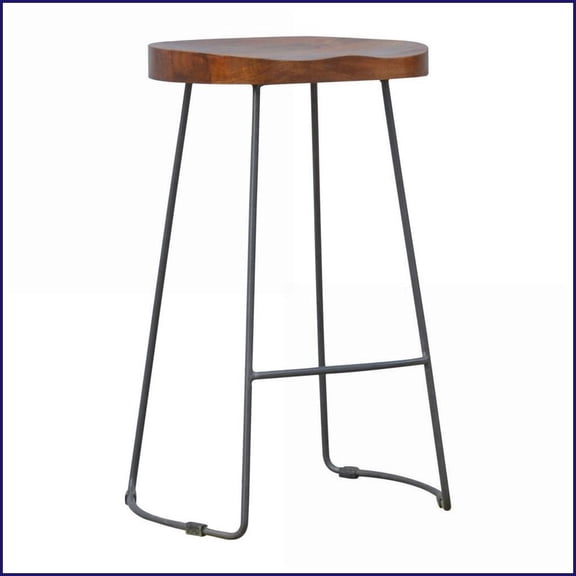Industrial Chunky Bar Stool – Sturdy Contemporary Design | Chestnut | Wood+Metal