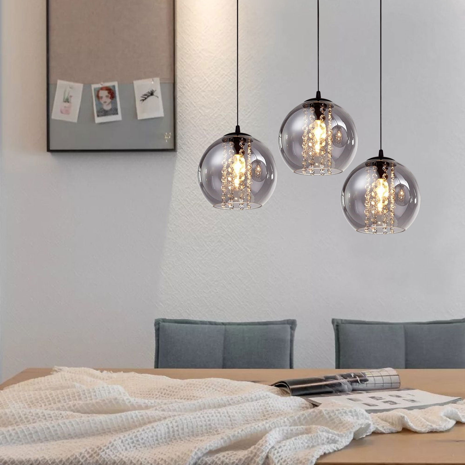 Industrial & Classic European Style Chandelier - Iron&Glass Material, 3*E12/E14 Lamp Holders for Bedroom/Dining Room/Living Room (Bulb Not Included)