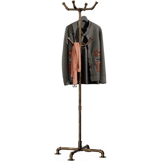 Industrial Coat Rack, Metal Pipe Coat Rack Stand Freestanding with 6