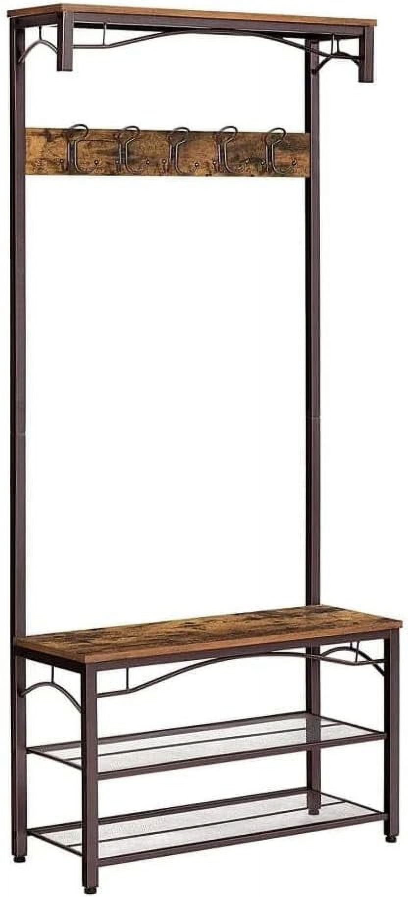 Industrial Rustic Brown Hall Tree with Storage Shelves and Bench