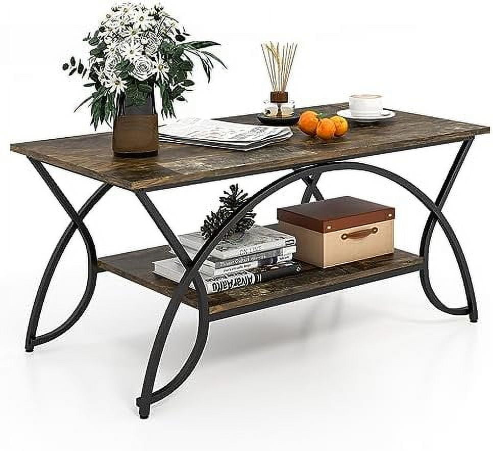 Industrial Coffee Table 2Tier Rectangular Center Table with Accent
