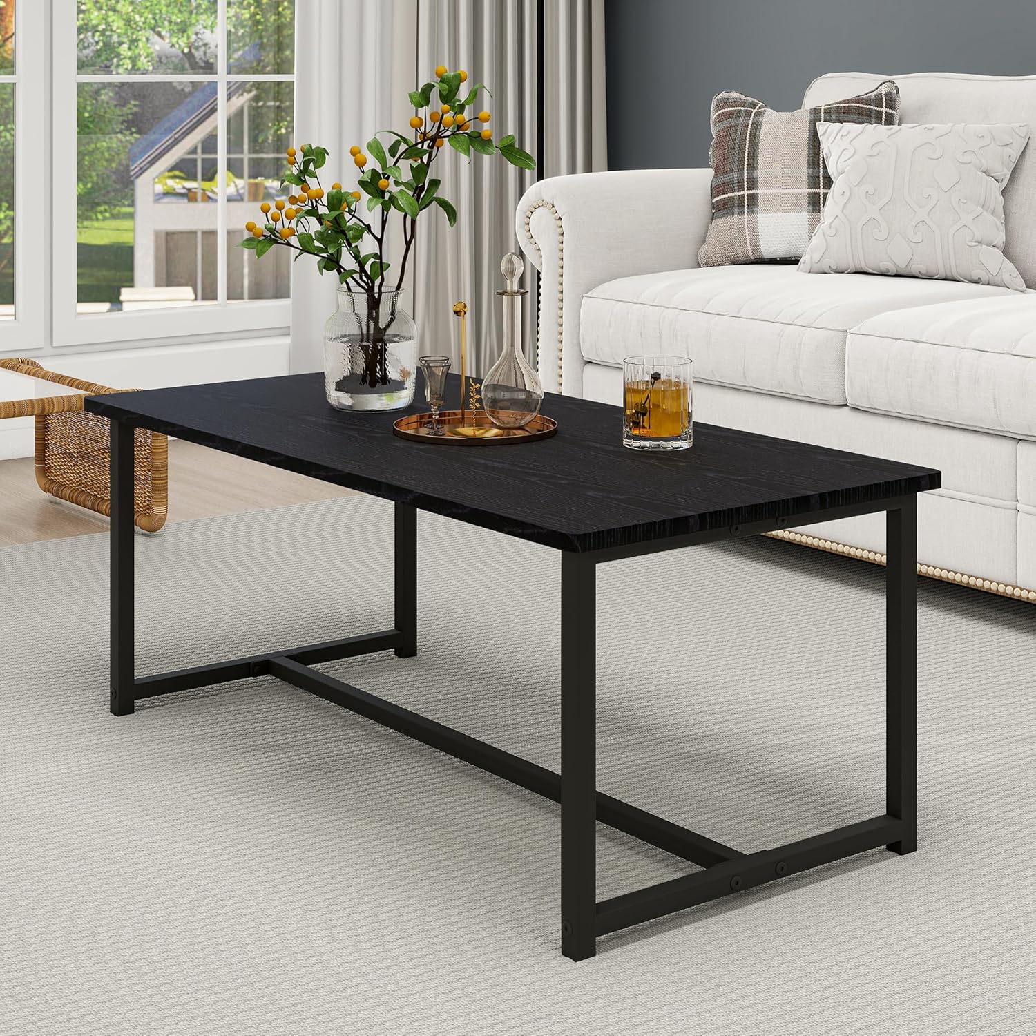 Industrial Coffee Table with Rectangle Wood and Stable Metal Frames ...