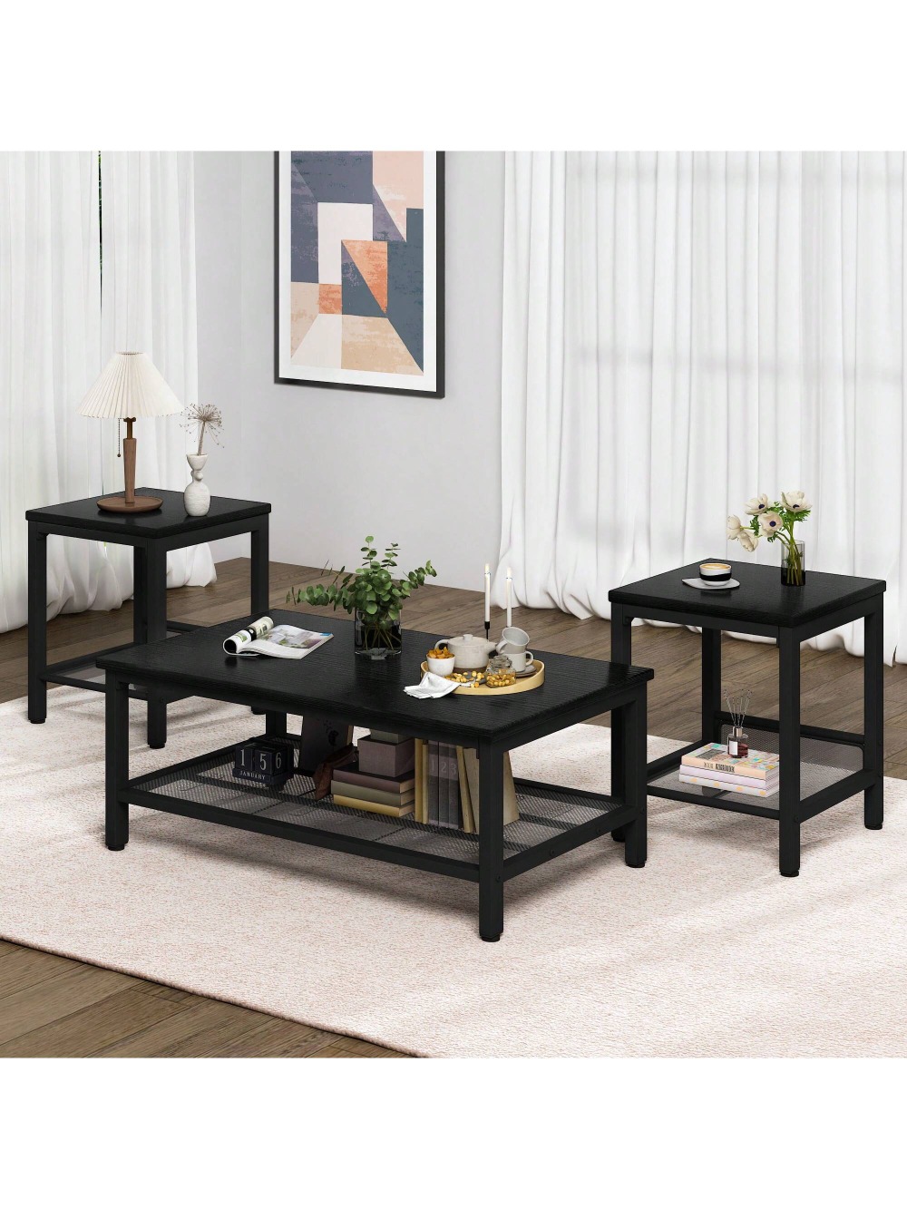 Picture Idea: Industrial Coffee Table Set Of 3 Metal Frame Living Room