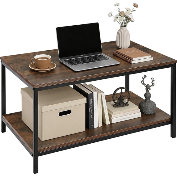 Industrial Coffee Table with Storage Shelf for Living Room, Wood Look ...