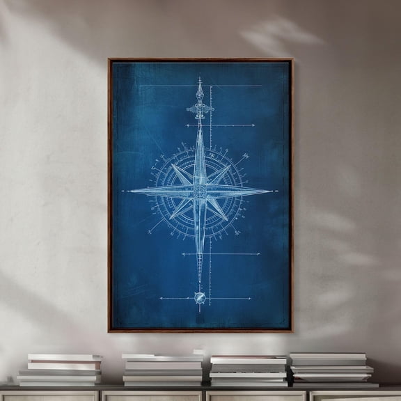 Industrial Compass Blue Wall Art Unframed Paper Print