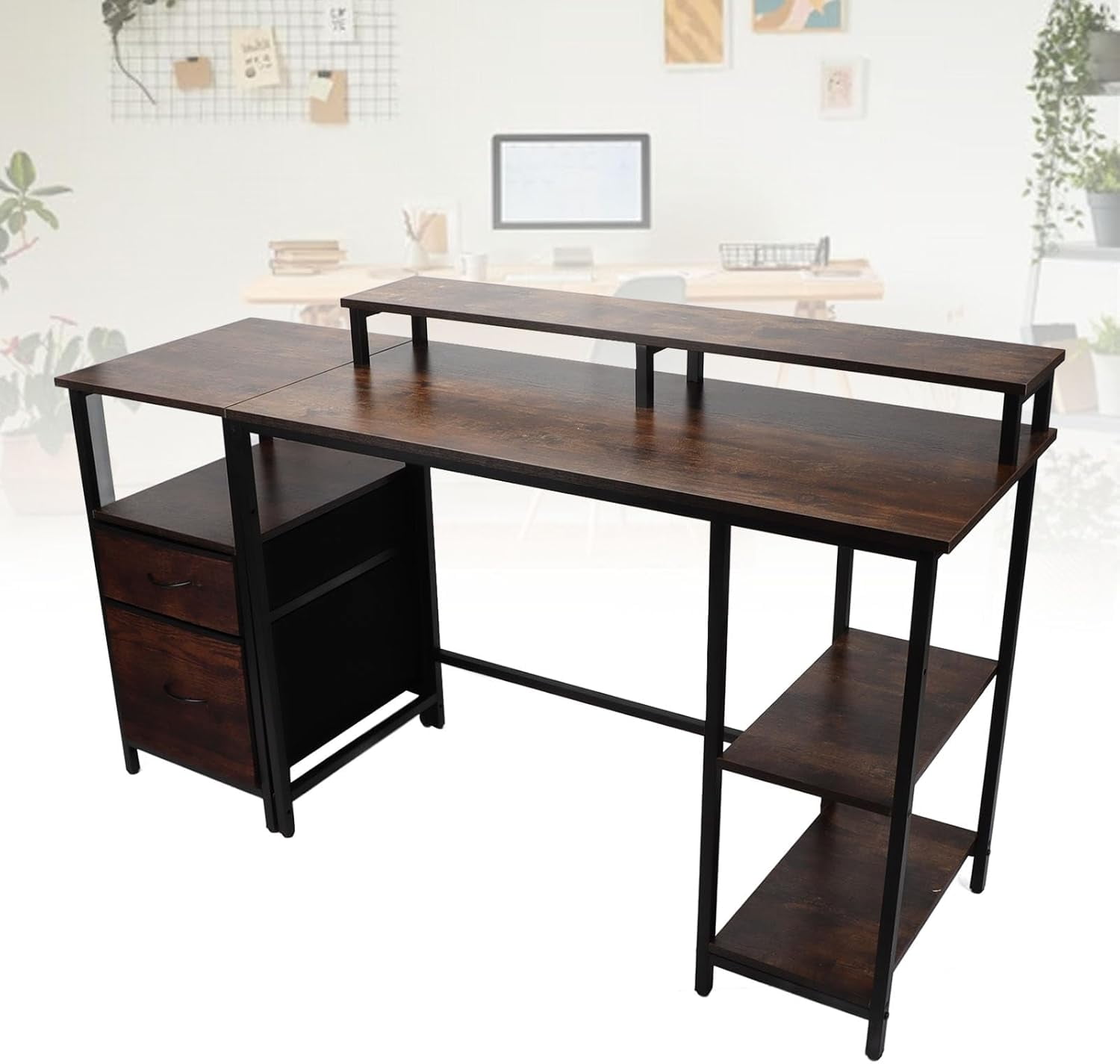 Industrial Computer Desk Vintage Style Home Office Computer Table with ...