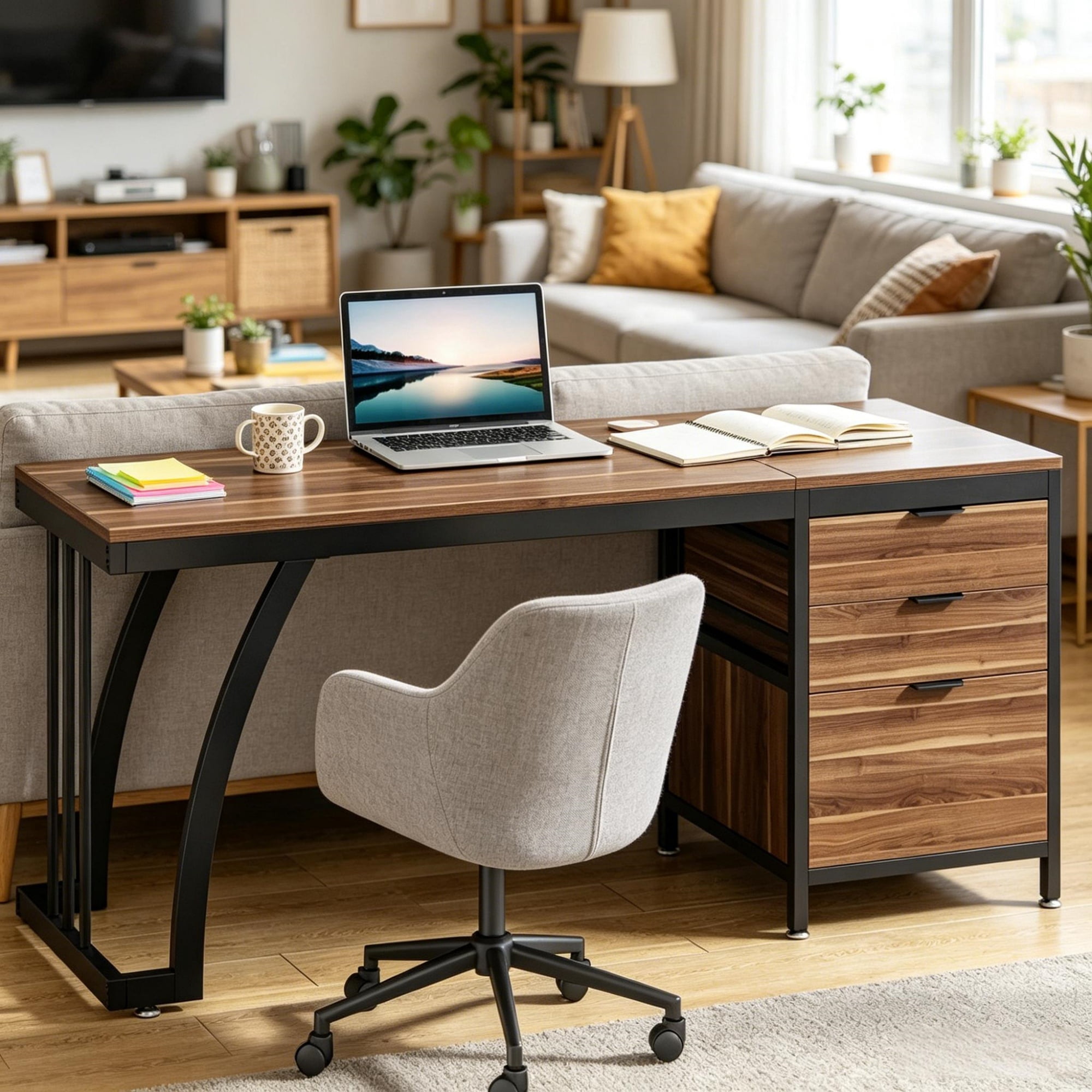 Industrial Computer Desk with File Drawer for Home Office