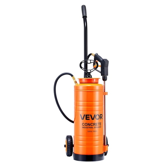 Industrial Concrete Sprayer with Wheeled Cart, 3.5 Gallon Stainless Steel Sprayer, Heavy Duty Tri-Poxy Pump Sprayers, 20.5"Wand, 48" & 120"Hoses, 2 Brass Nozzles for Construction, Lawn & Garden