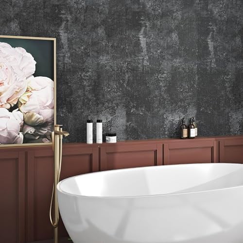 Industrial Concrete Wallpaper for Bathroom Self Adhesive Contact Paper Black Concrete Textured 15.8x197 Limewash Cement Wall Paper for Bedroom Walls Renter Friendly Countertop Covers