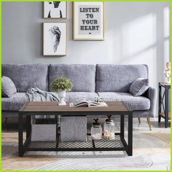Industrial Console Coffee Table with Natural Reclaimed Wood Finish, Ages Gracefully for Living Room