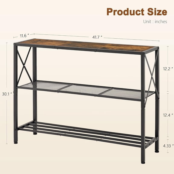 Industrial Console Table 3 Tier Entryway Hallway Narrow Sofa Table with Shelves for Living Room Foyer Office Rustic Brown Black