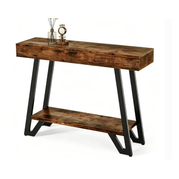 Industrial Console Table 41 Inch - Rustic Entryway Sofa Table - 2 Tier Metal Frame Living Room Decor - Vintage Industrial Style