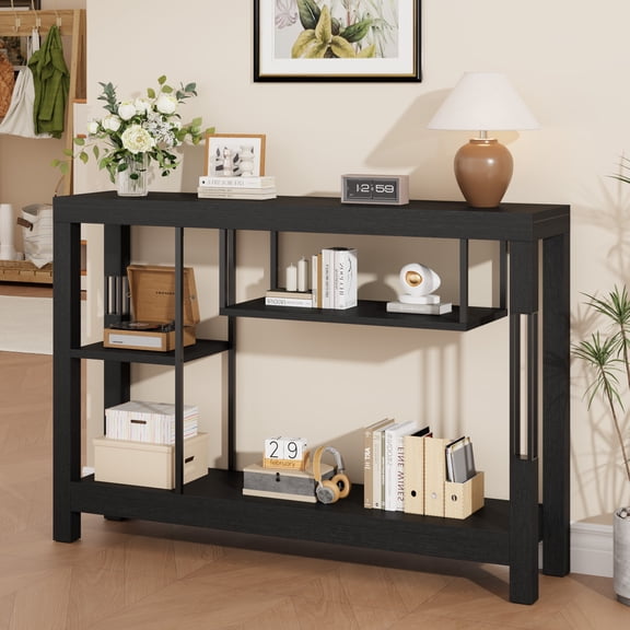 Industrial Console Table, 47 Inch Narrow Entryway Sofa Table with Open Storage Shelves for Hallway or Living Room