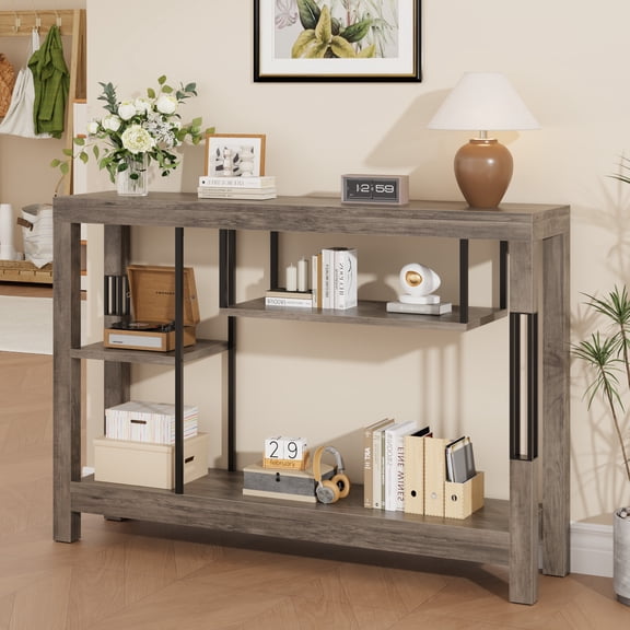 Industrial Console Table, 47 Inch Narrow Entryway Sofa Table with Open Storage Shelves for Hallway or Living Room