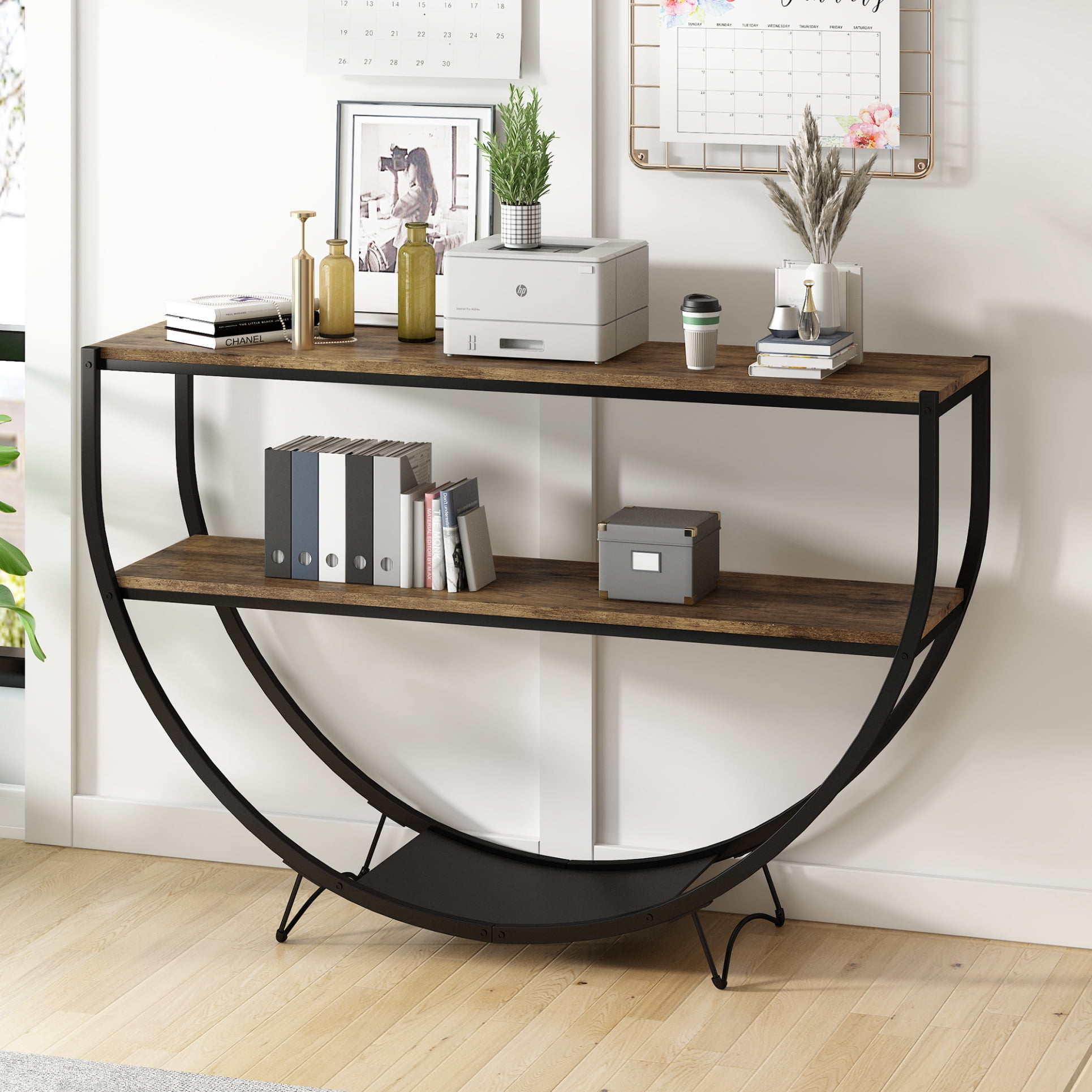 Industrial Console Table with Demilune Shape, Textured Metal ...