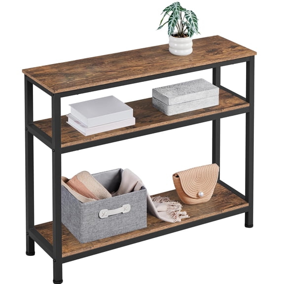 Industrial Console Table with 3-Tier Storage, Multifunction Vintage Sofa Table for Entryway Living Room Hallway, Rustic Brown