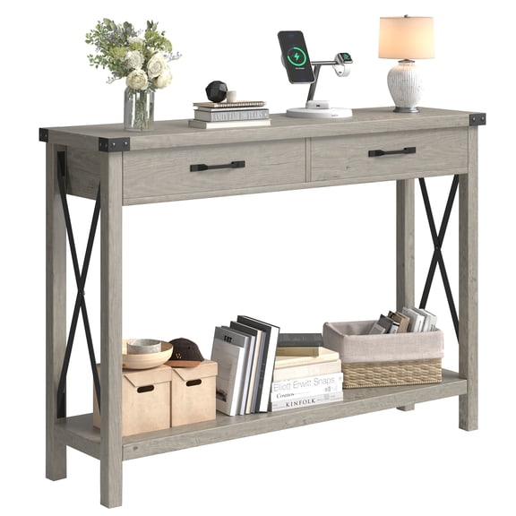 Industrial Console Table with Drawers - 43" Entryway Table, Narrow Long Sofa Table for Living Room, Couch, Hallway, Foyer, Kitchen Counter