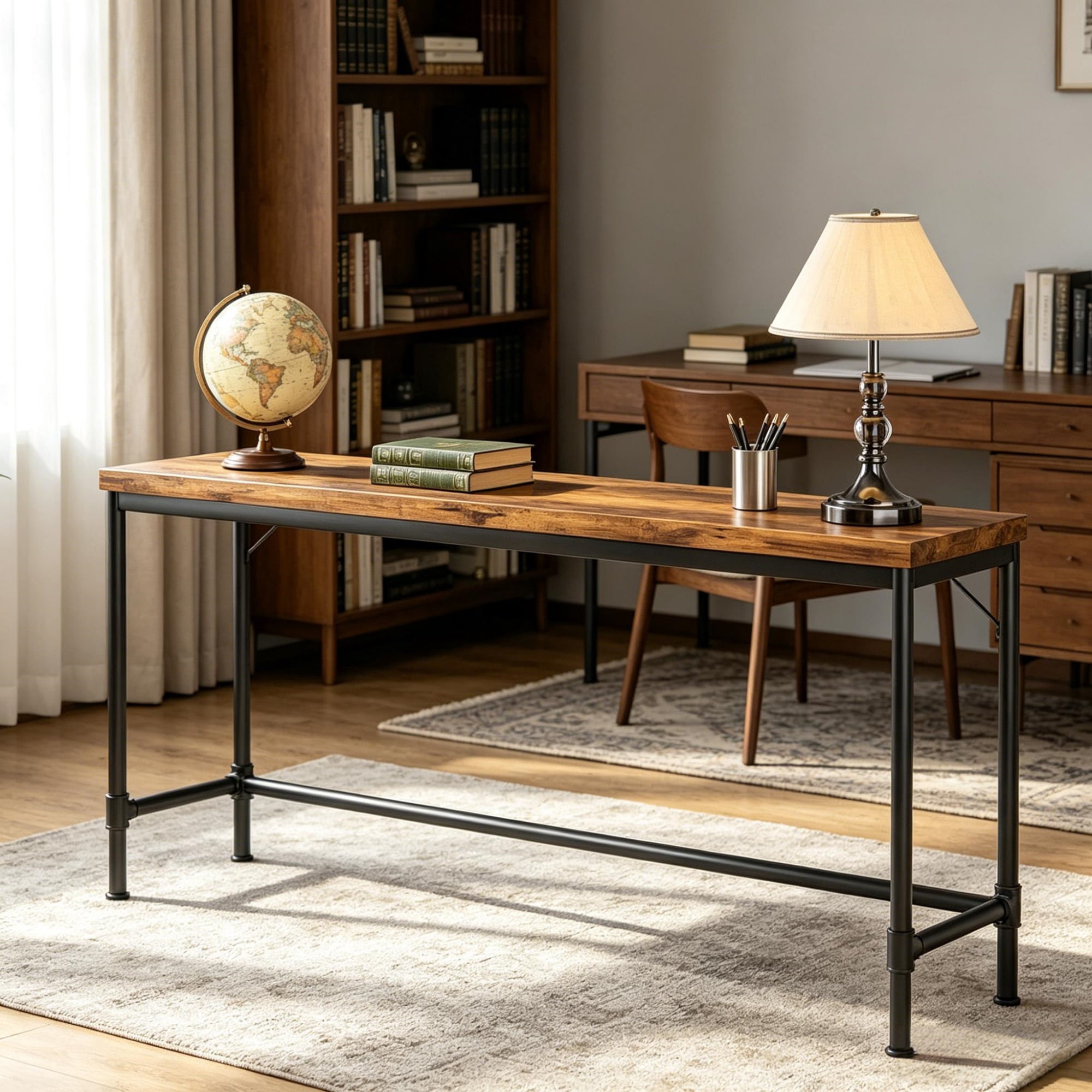 Industrial Console Table with Metal Frame for Entryway Hallway