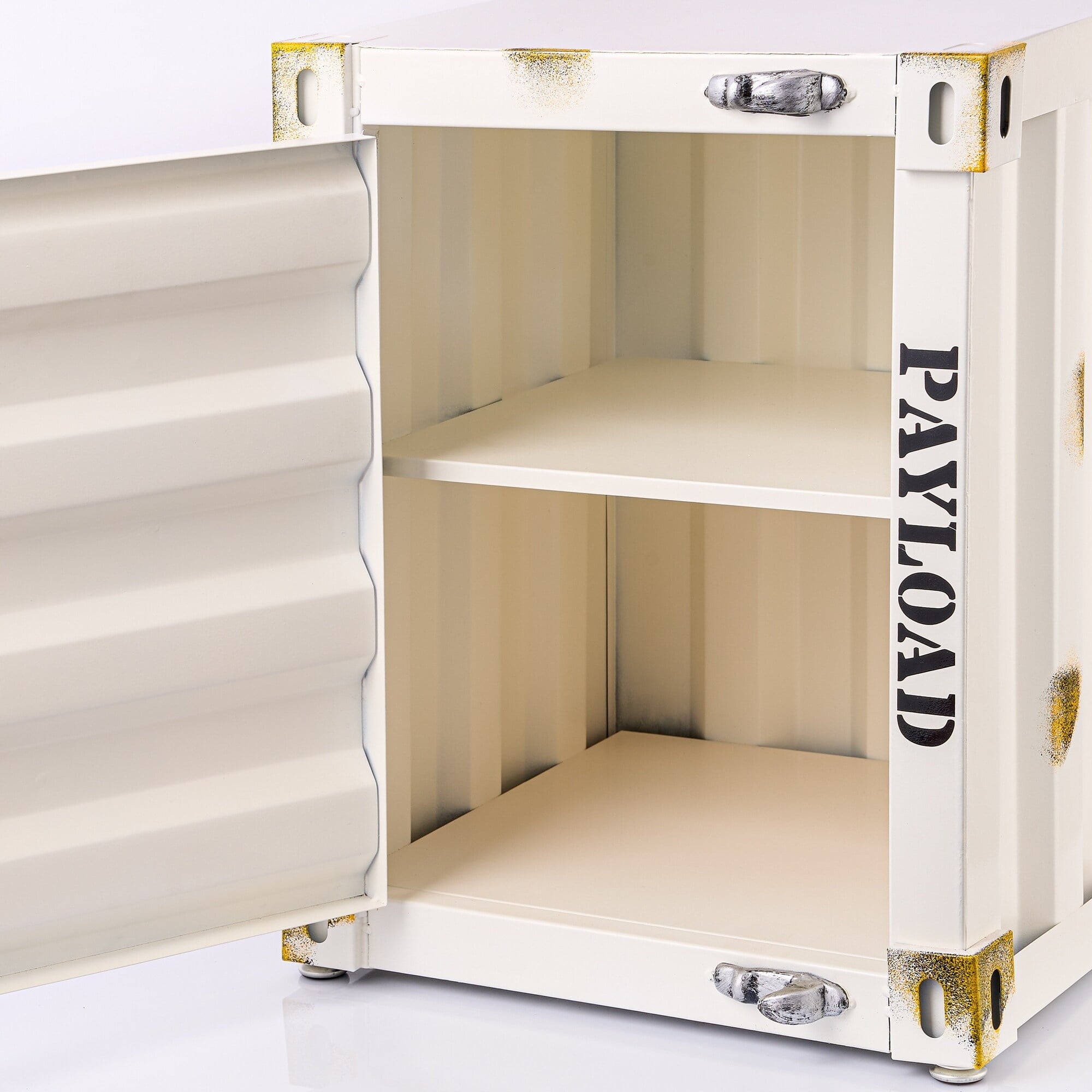 Industrial White Metal Container Side Table with Storage