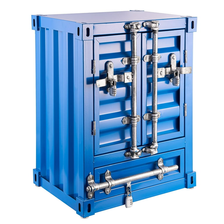 Industrial Style Container Side Table Two Door Blue