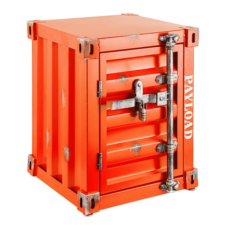 Industrial Container Side Table Retro Bedside Table Storage Cabinet With Door And Lock