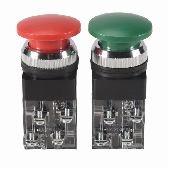 Industrial Control Panel Mushroom Head Momentary Push Button Switch for Technicians, Red/Green DPST AC 250V 6A, 2-Pack