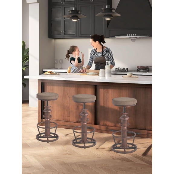 Industrial Copper Bar Stools, Adjustable Height Swivel Stools With PU Seat