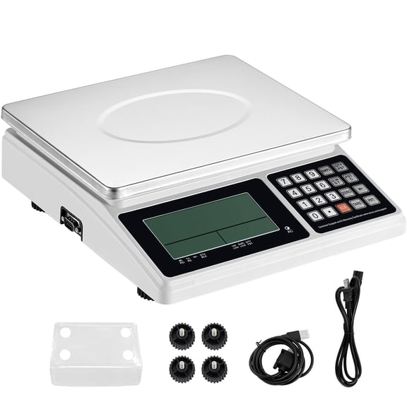 Industrial Counting Scale, 30 kg x 1 g Digital Parts and Coin Scale with RS232 Port, LCD Display, g kg lb Units, Rechargeable Power and Alarm Limits for Inventory, Kitchen, Jewelry and Warehouse Use