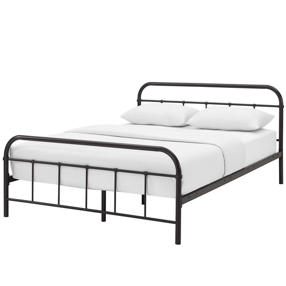 Industrial Country Cottage Farm Beach House Bedroom Queen Size Platform Bed Frame, Metal Steel Stainless Steel, Brown