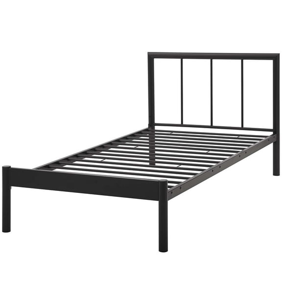 Industrial Country Cottage Farm Beach House Bedroom Twin Size Platform Bed Frame, Metal Steel, Brown