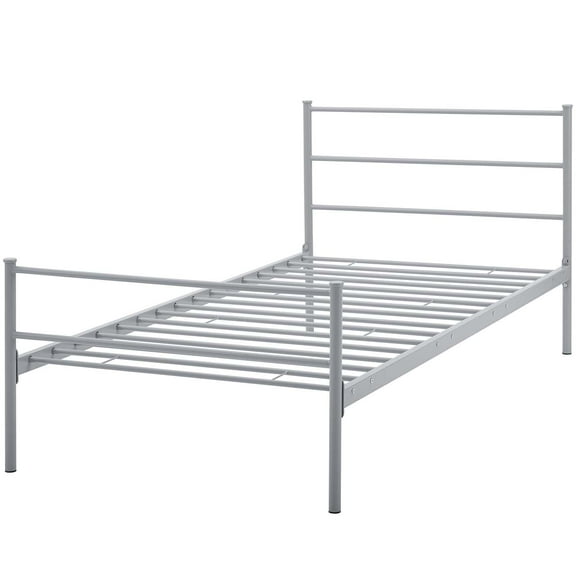 Industrial Country Cottage Farm Beach House Bedroom Twin Size Platform Bed Frame, Metal Steel, Grey Gray