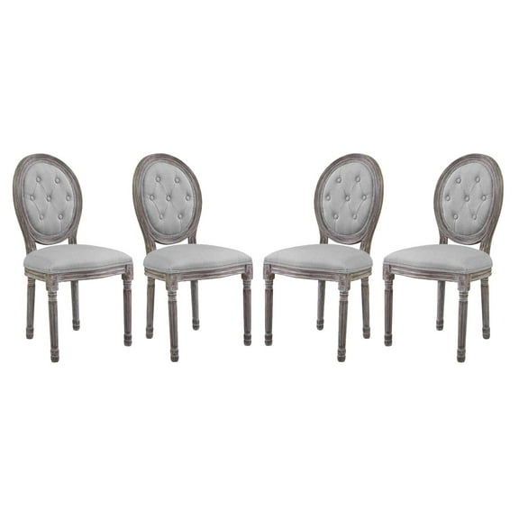 Industrial Country Cottage Farm Beach House Dining Kitchen Room Side Chair, Set of Four, Fabric Wood, Light Grey Gray