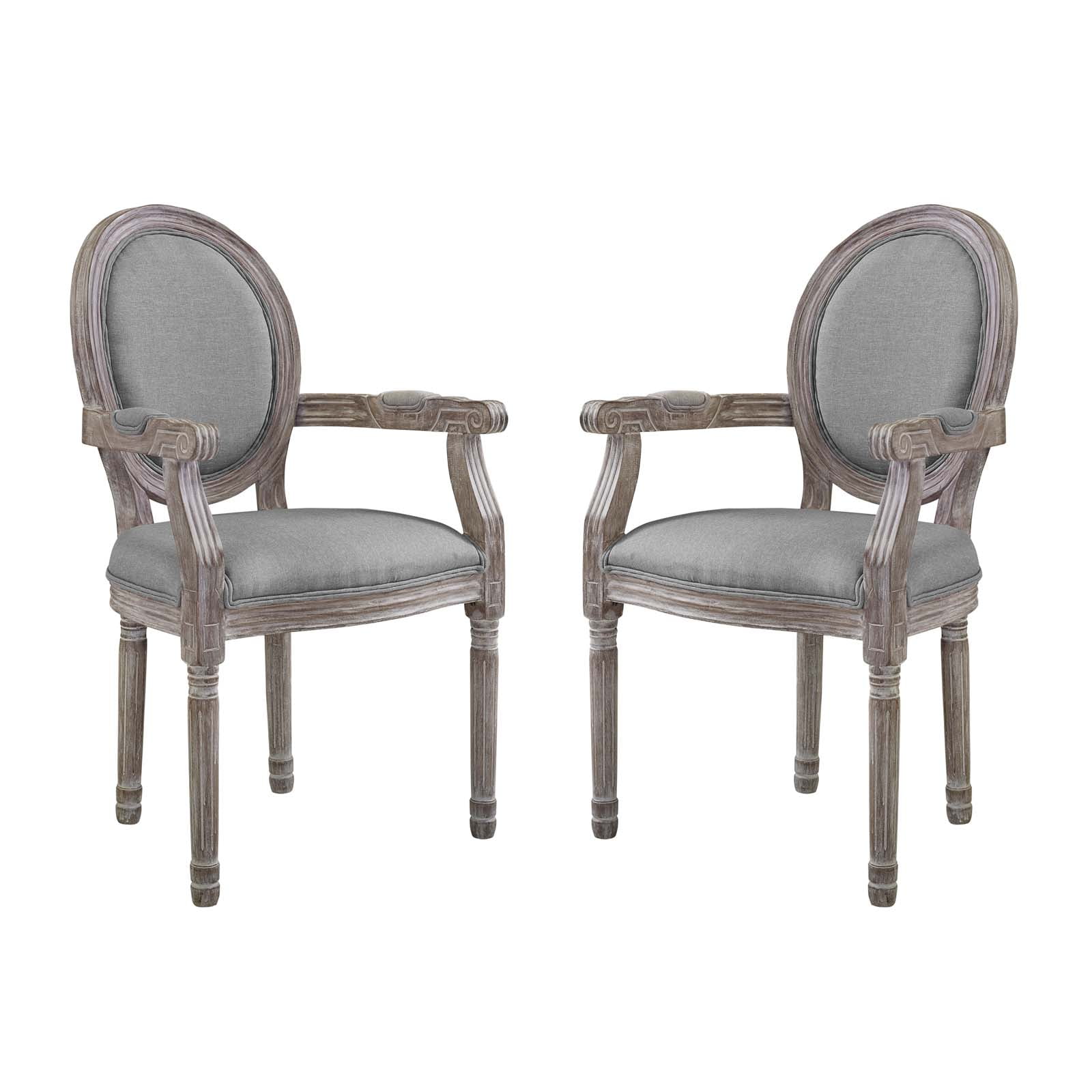 Industrial Country Cottage Farm Beach House Dining Kitchen Room Side Chair, Set of Two, Fabric Wood, Light Grey Gray