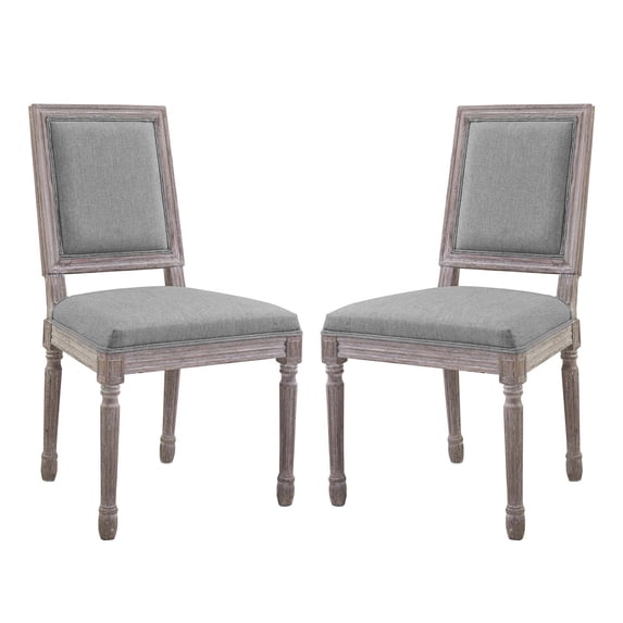 Industrial Country Cottage Farm Beach House Dining Kitchen Room Side Chair, Set of Two, Fabric Wood, Light Grey Gray