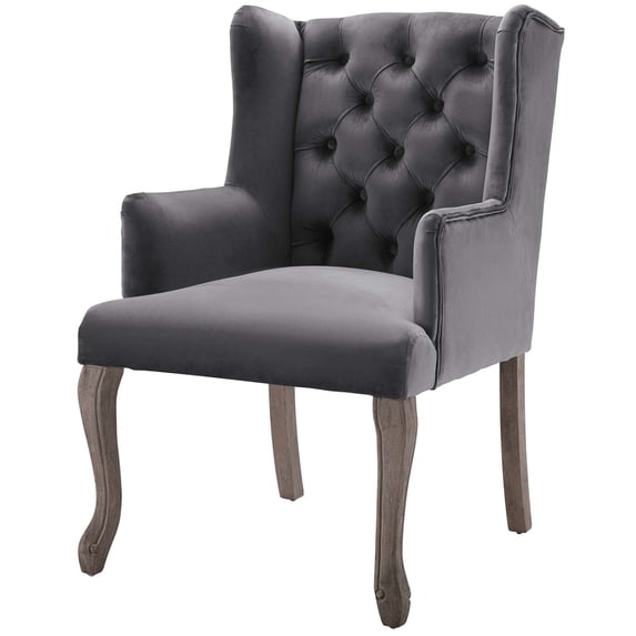 Industrial Country Cottage Farm Beach House Dining Kitchen Room Vintage Style Side Chair Armchair, Velvet Fabric Wood, Grey Gray