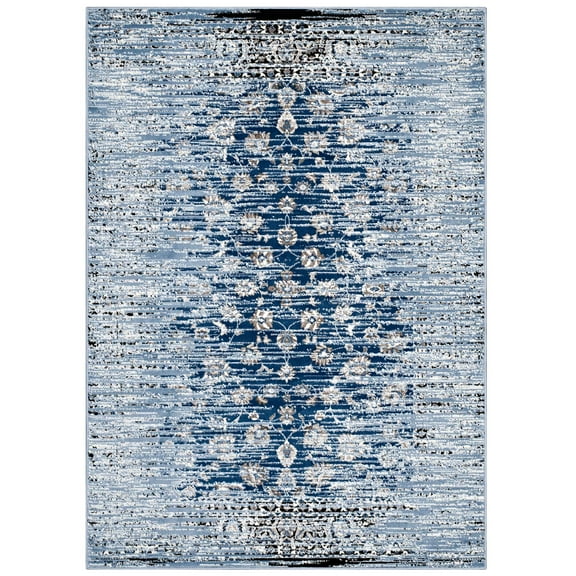 Industrial Country Farm Beach House Living Lounge Room Area Rug Runner Floor Carpet, Distressed Vintage Style, Fabric, Antique Blue