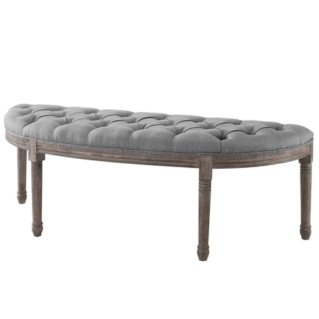 Industrial Country Farm Beach House Living Room Lounge Club Lobby Accent Chair Bench, Vintage Style, Fabric Wood, Light Grey Gray