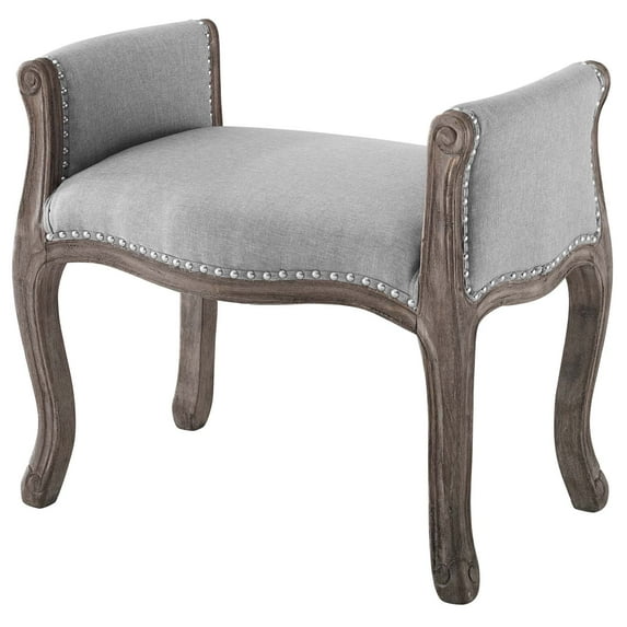 Industrial Country Farm Beach House Living Room Lounge Club Lobby Accent Chair Bench, Vintage Style, Fabric Wood, Light Grey Gray