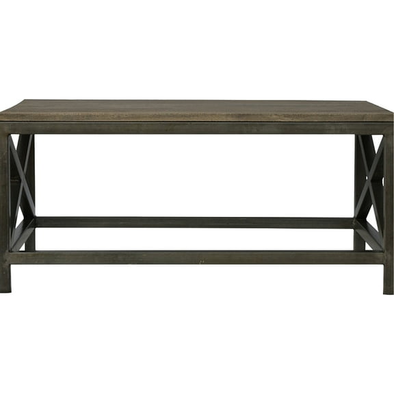 Industrial Cross Metal Coffee Table - Stylish Home Bar Decor Piece, , Wood + Metal, 42.25 In. Depth, 23.15 Width, 18.08 Height, 49.29 Lb Weight Functional Porch Furniture,