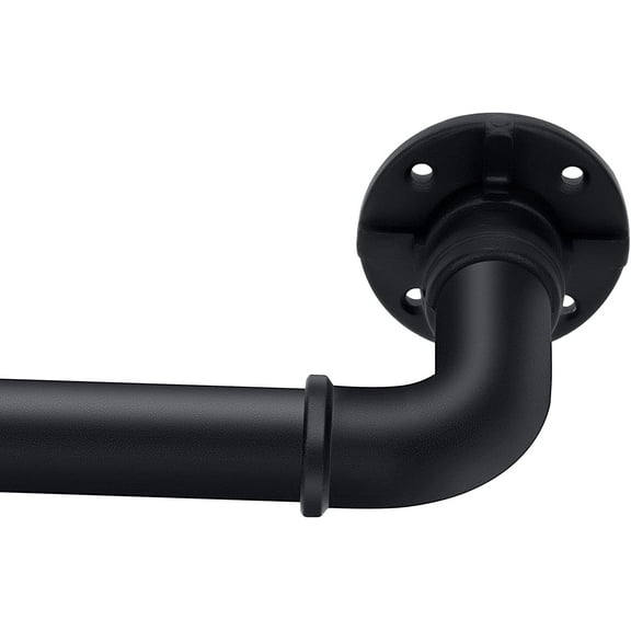 Industrial Curtain Rod, 1 Inch, Black, Rustic Finish, Steel, 30-144 inch curtain rod, Ceiling & Wall Mounted