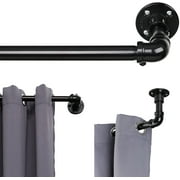 Industrial Curtain Rods, Black Curtain Rod Set for Windows, 1 inch Wrap Around Curtain Rods, Rustic Pipe Curtain Rod for Blackout, Heavy Duty and Outdoor Curtains 34-58inch, Black
